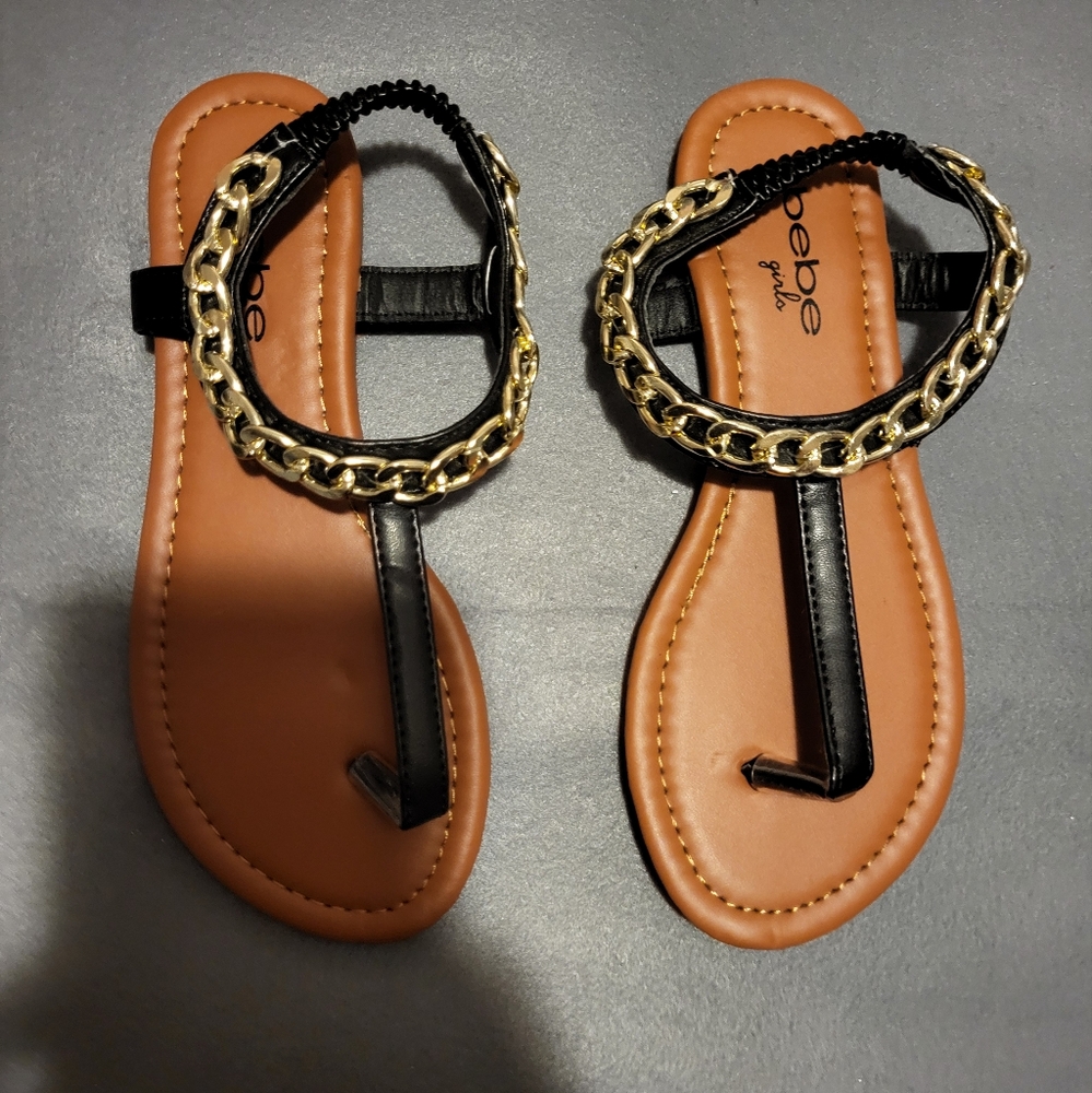 Bebe Girls Black Chain Sandals Size:13/1